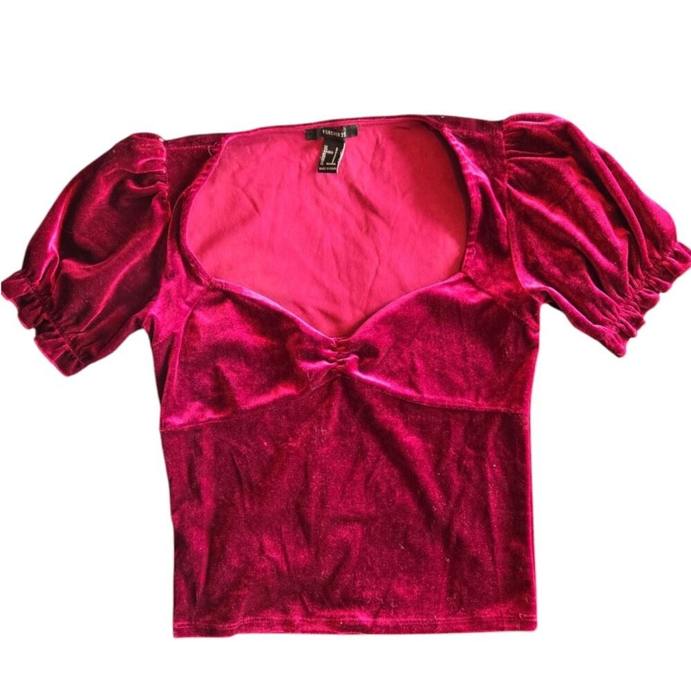 Forever 21 | Red Velvet Top with Sweetheart Neckline | Size Small